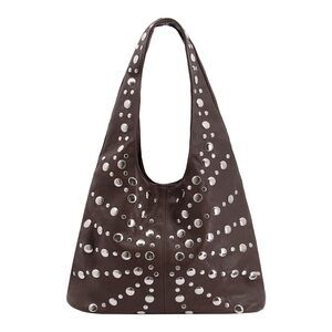 5582 PU Shoulder Bag Fringe Handbag Cluth Studded Decor Cool Punk Crossbody